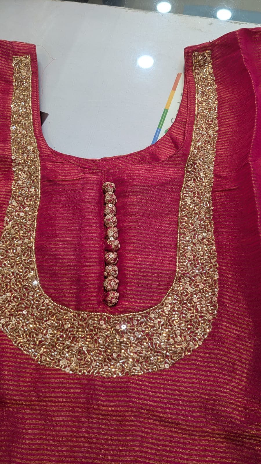 Royal Rani Pink Gold Embroidered Straight Kurta Pant Set with Paisley Dupatta thumbnail 3