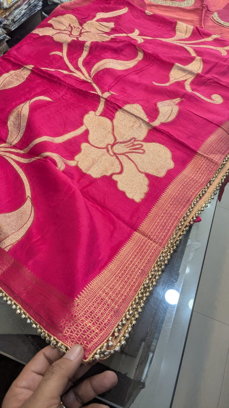 Royal Rani Pink Gold Embroidered Straight Kurta Pant Set with Paisley Dupatta thumbnail 5