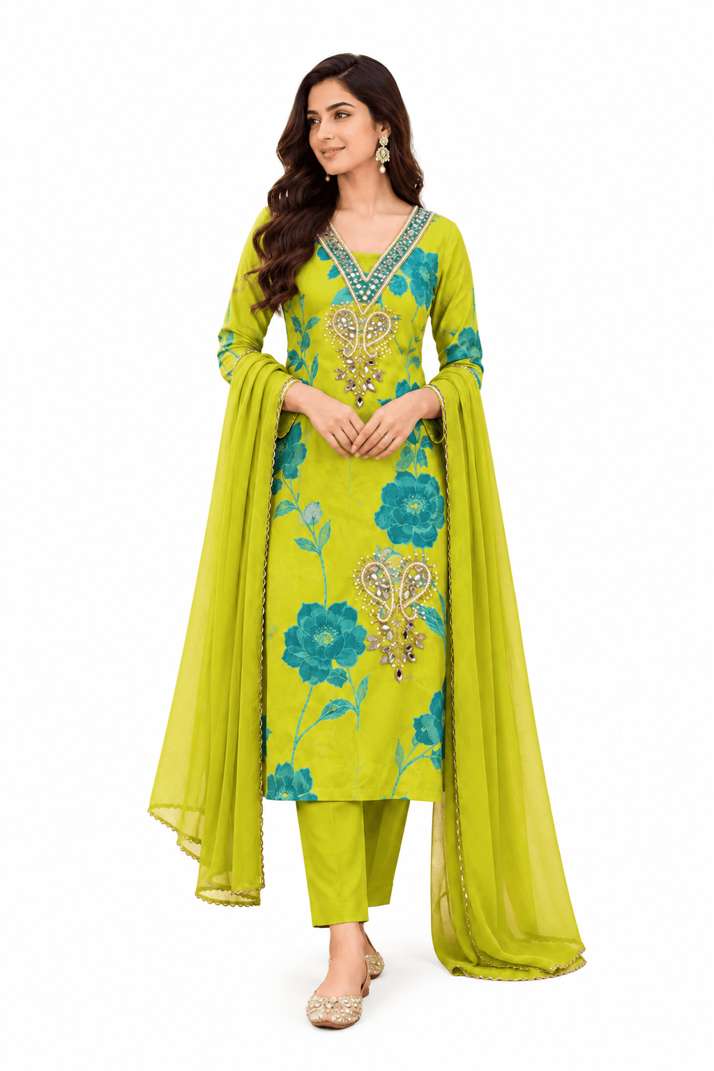 Lime Green Teal Floral