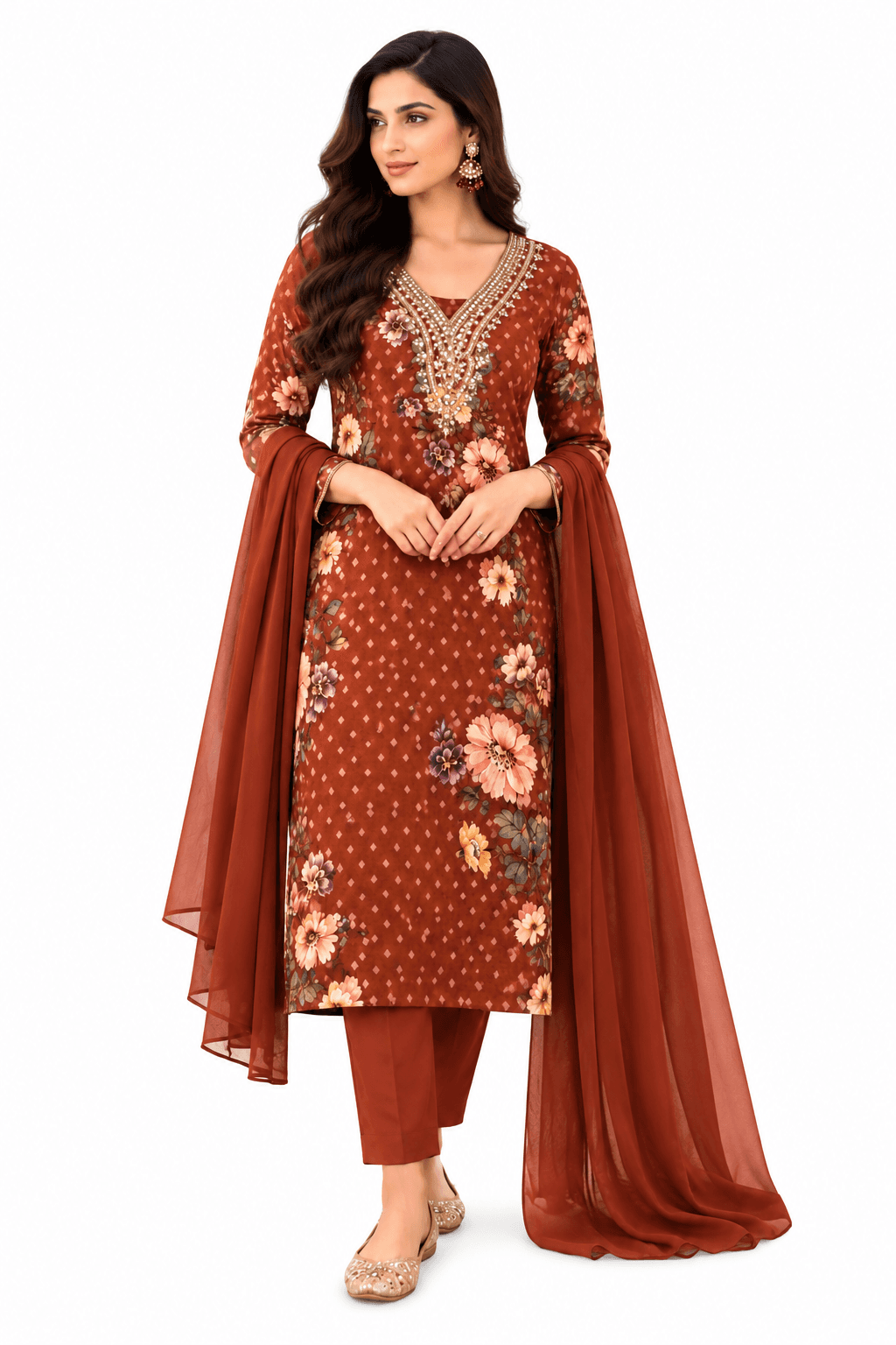 Rust Brown Floral