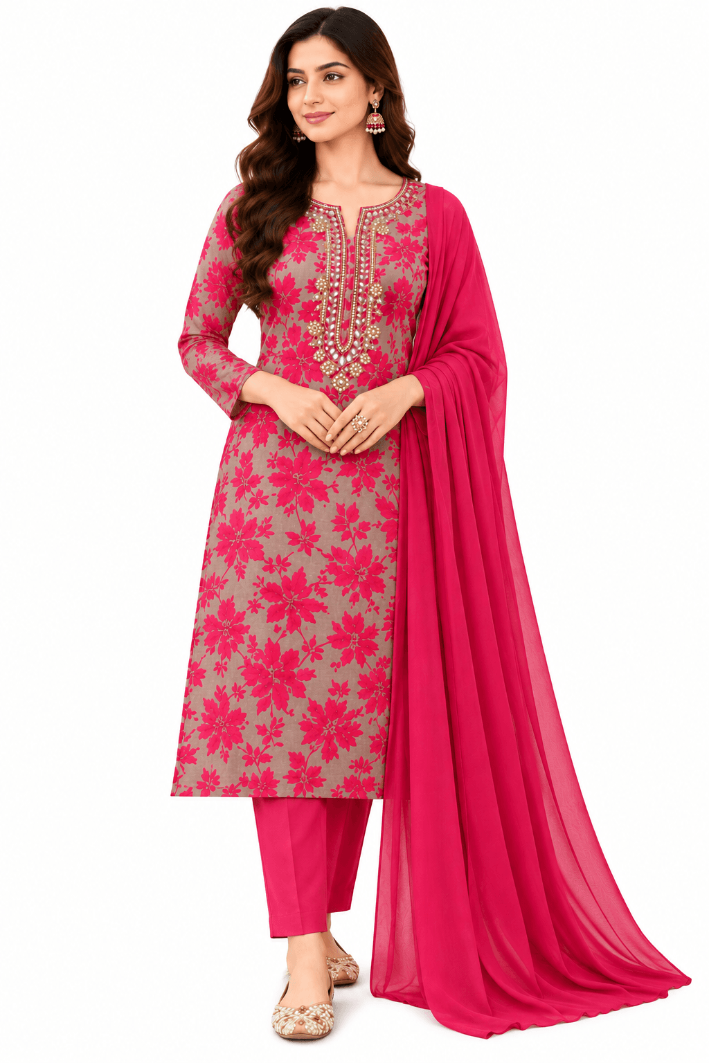 Gulbahar Rani Pink Floral Embroidered 3-Piece Suit Set